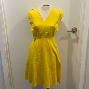 NWT Ann Taylor Ruffle Sleeve V-Neck Flare Dress in Bright Daffodil